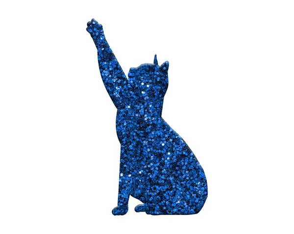 Gato Aislado Con Pata Levantada Compuesta Fondo Purpurina Azul —  Fotos de Stock