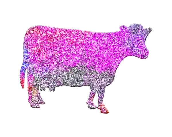 Ilustrace Krávy Plné Zářivých Barevných Třpytek Izolovaných Bílém Pozadí — Stock fotografie
