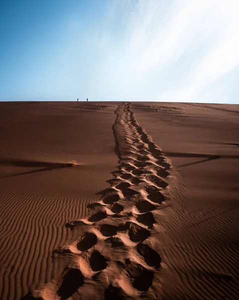 Una Vista Panoramica Impronte Zoccoli Cammello Nelle Dune Sabbia Sotto — Foto Stock
