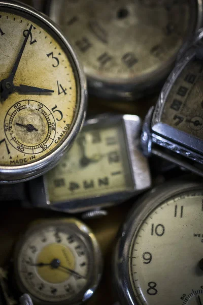 Selective Focus Shot Many Old Clocks — Stock Fotó