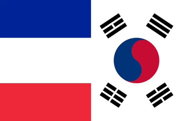 Μια Απεικόνιση Των Σημαιών Της Γαλλίας Και Της Νότιας Κορέας — Φωτογραφία Αρχείου