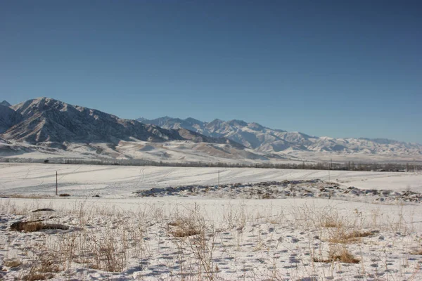Красивый Вид Горы Землю Покрытую Снегом Холодный Зимний День — стоковое фото