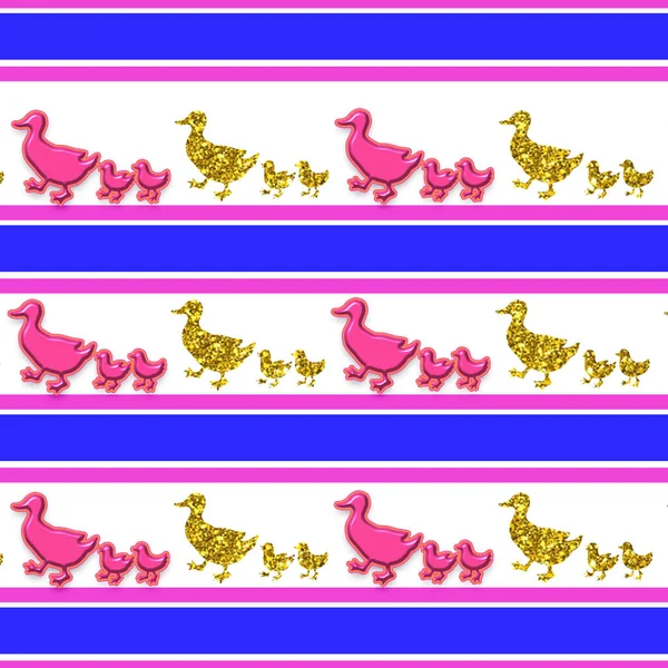Eine Abbildung Von Enten Aus Rosa Farbe Und Gelbem Glitzern — Stockfoto
