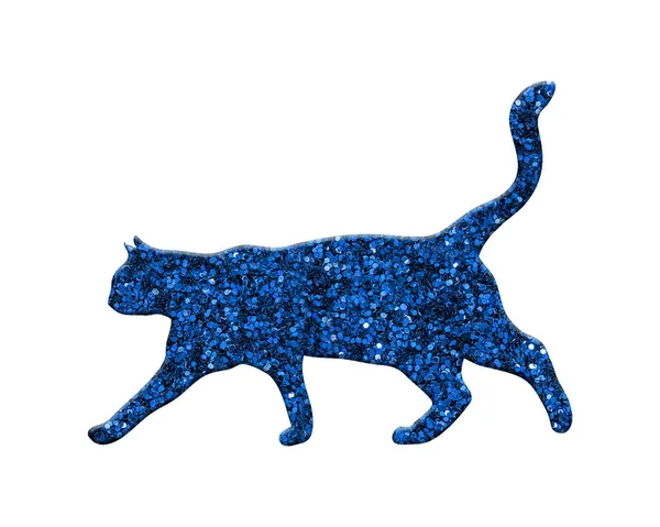 Illustrazione Gatto Pieno Brillantini Blu Lucido Isolato Uno Sfondo Bianco — Foto Stock