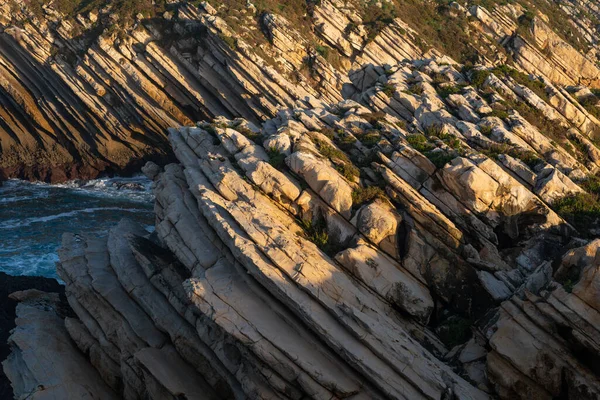 Krásné Břidlice Detaily Útesu Ostrově Baleal Při Západu Slunce Peniche — Stock fotografie