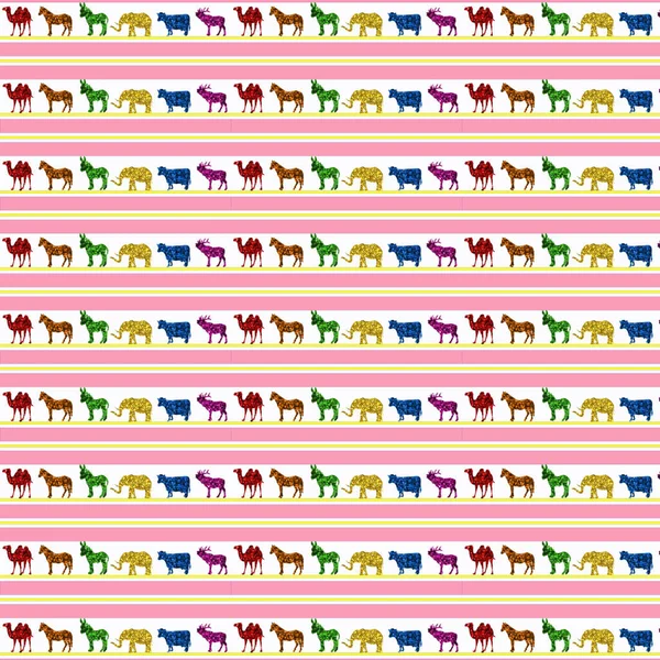 Een Illustratie Van Kameel Ezel Paard Olifant Koeien Herten Gemaakt — Stockfoto