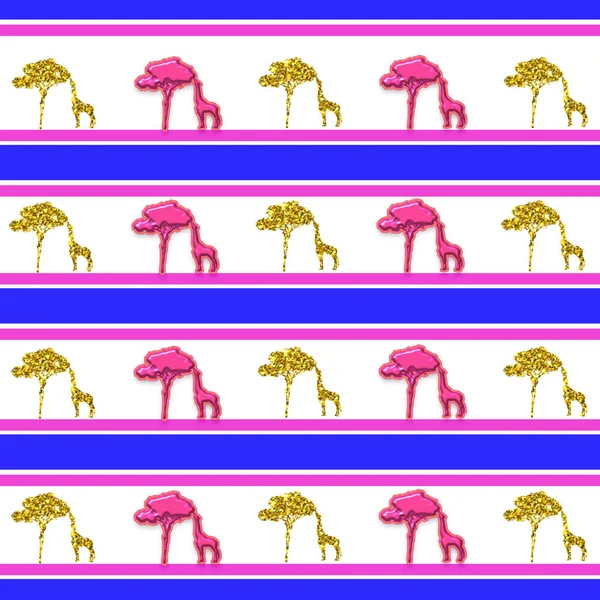 Иллюстрация Жирафов Сделанных Розового Цвета Желтого Блеска Белом Фоне — стоковое фото