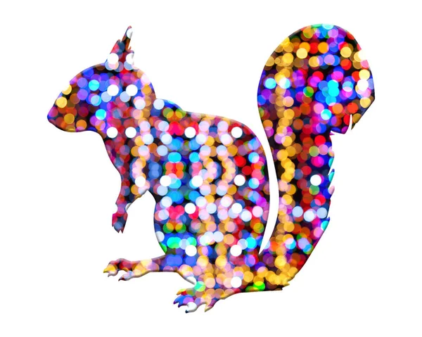 Uma Ilustração Esquilo Cheio Luzes Bokeh Coloridas Brilhantes Isoladas Fundo — Fotografia de Stock