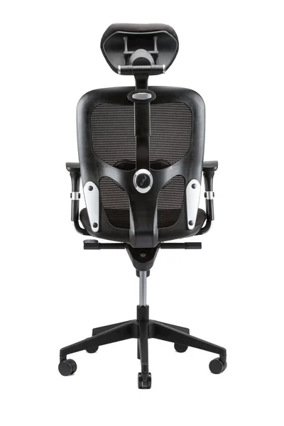 Vertical Rear View Black Office Chair Headrest Isolated White Background — Stock Photo, Image
