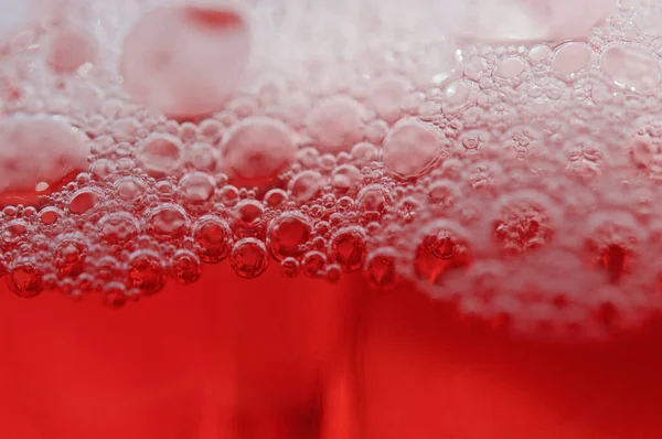 Macro Shot Soap Bubbles Red Background — Stock Photo, Image