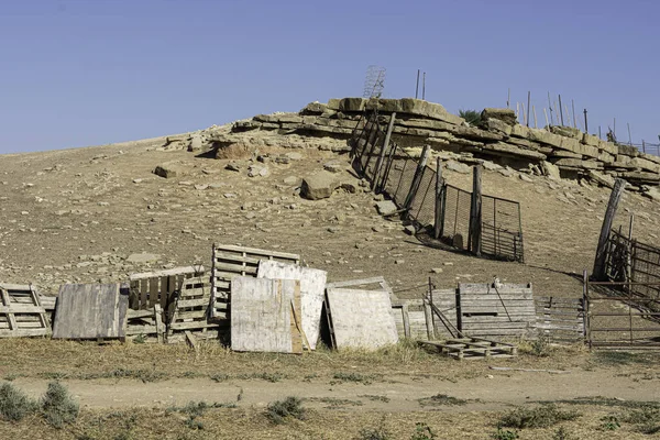 Egy Sivatagi Farm Karámjának Részletei Fából Maradványokból Készül Karám Üres — Stock Fotó
