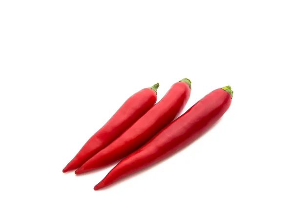 Close Three Fresh Healthy Red Chili Peppers Isolated White Background — Stock Photo, Image