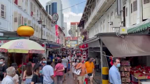 Szingapúr 2021 Január Emberek Tömege Sétál Kínai Negyedben Vásárlás Kínai — Stock videók