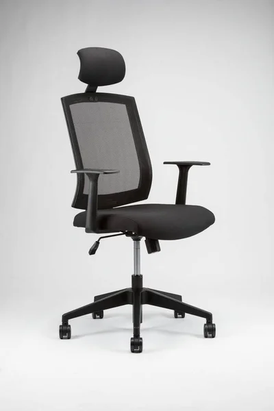 Vertical Partial Side View Black Office Chair Headrest Isolated White — Stock Photo, Image