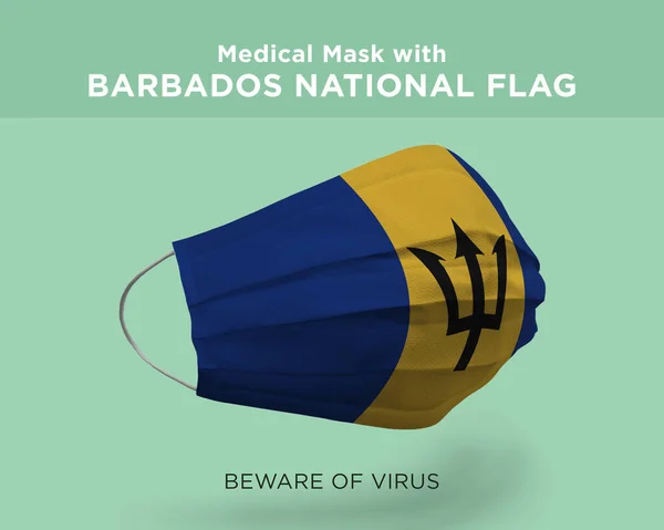 Een Weergave Van Het Medische Masker Met Barbados National Flag — Stockfoto