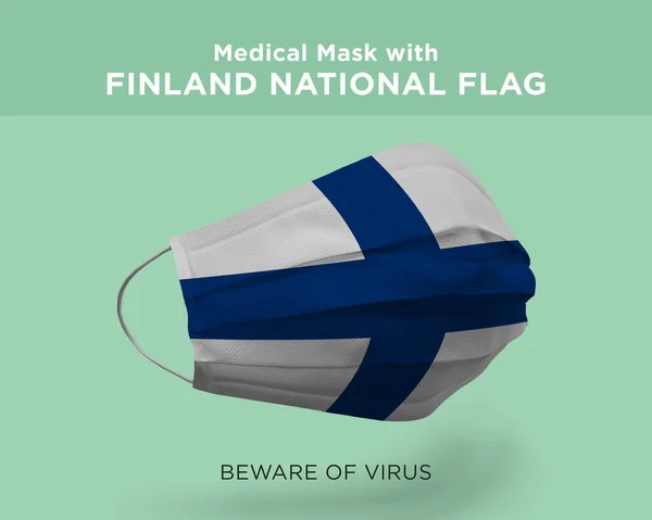 Yeşil Arka Planda Finlandiya Ulusal Bayrağı Bulunan Boyutlu Tıbbi Maske — Stok fotoğraf