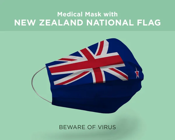 Yeşil Arka Planda Yeni Zelanda Ulusal Bayrağı Bulunan Tıbbi Maskenin — Stok fotoğraf