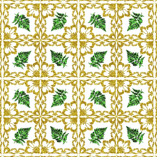 Ілюстрація Глянцевого Листя Золотих Декоративних Рамах Білому Тлі — стокове фото