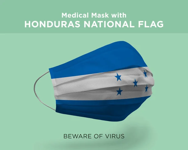 Yeşil Arka Planda Honduras Ulusal Bayrağı Ile Tıbbi Maskenin Boyutlu — Stok fotoğraf