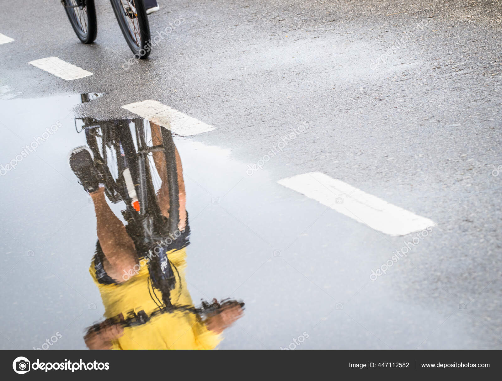 Reflection Cyclist Puddle Rainwater — Stock Photo © Wirestock