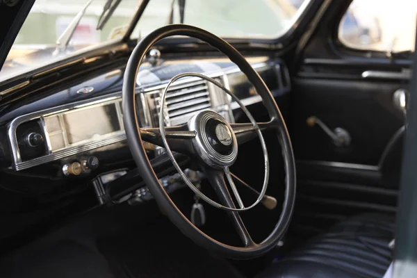 Selective Focus Shot Steering Wheel Vintage Car — Stock Photo, Image