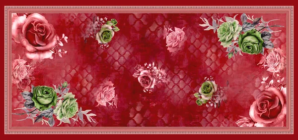 Intera Cornice Illustrazione Disegno Tappeto Con Eleganti Motivi Floreali Sul — Foto Stock
