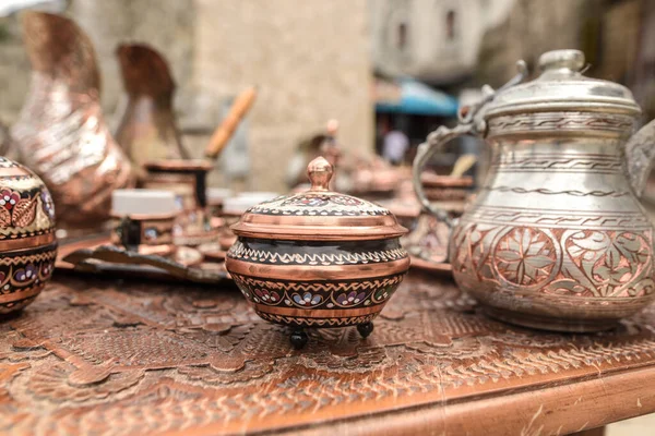 Mostar Bosnia Herzegovina Aug 2018 Closeup Shot Traditional Metal Souvenirs — стокове фото