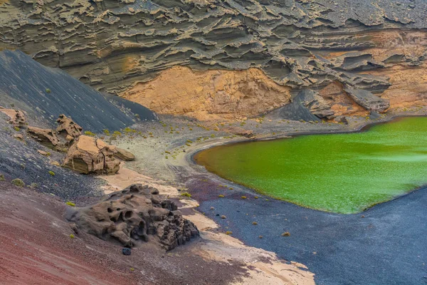 Gyönyörű Kilátás Nyílik Lago Verde Zöld Lanzarote Kanári Szigetek Spanyolország — Stock Fotó