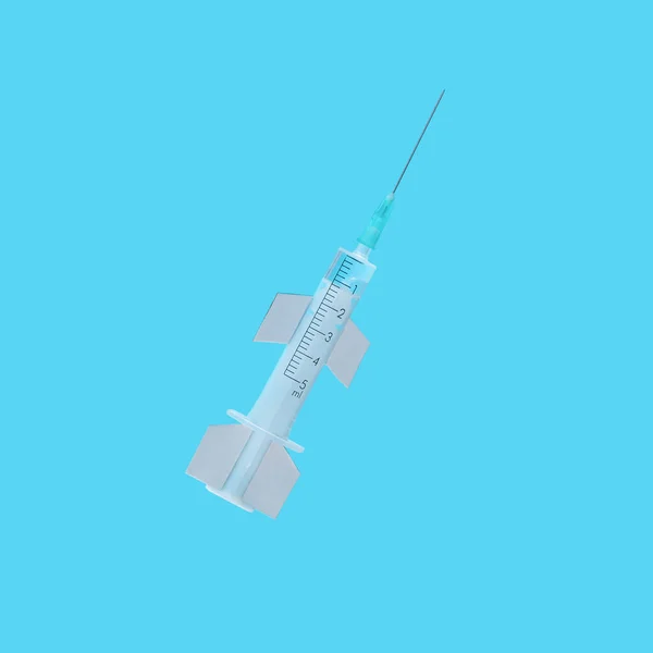 Medical Syringe Needle Blue Background — Stock Photo, Image