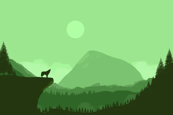 Illustration Wolf Cliff Surrounded Trees High Mountains — Stock Photo, Image