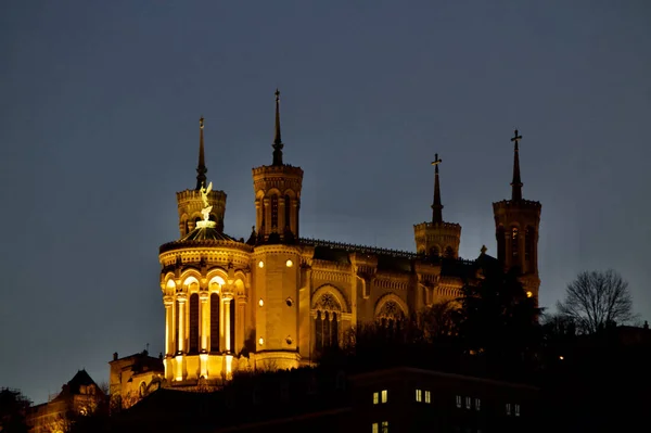 Basilique Notre Dame Fourvière Crépuscule Lyon France — Photo