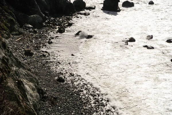 High Angle Sea Foams Rocky Shore — Stock Photo, Image