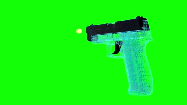 Green Screen Illustration Loop Video 45Mm Handgun 45Mm Bullet — Stockvideo