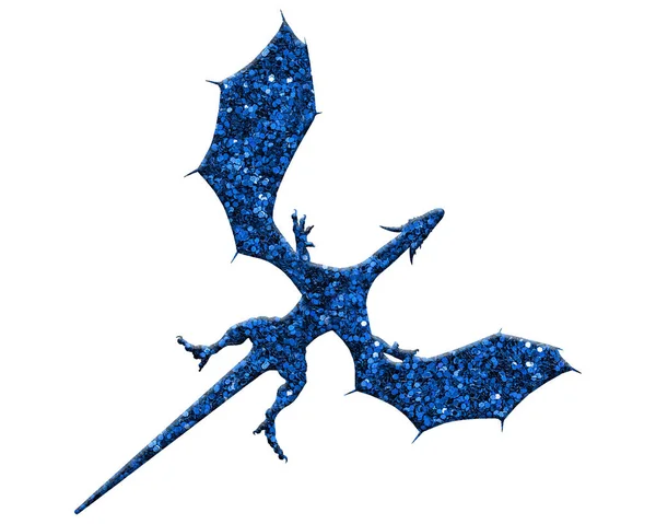 Dragón Volador Aislado Compuesto Purpurina Azul Sobre Fondo Blanco —  Fotos de Stock