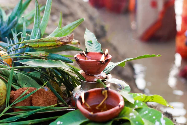 Různé Oběti Každoroční Rituál Chhath Puja — Stock fotografie