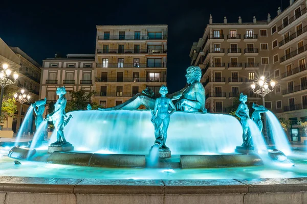 歴史的な海王星の泉 Turia Fountain Plaza Virgen とも呼ばれる バレンシアスペイン — ストック写真