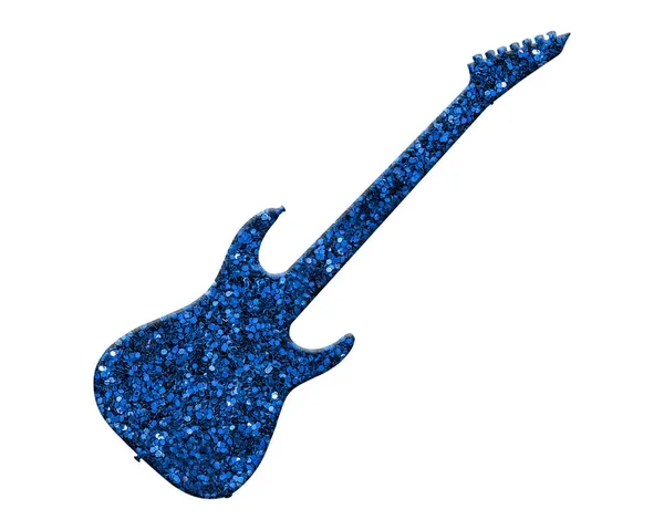 Une Guitare Isolée Composée Paillettes Bleues Sur Fond Blanc — Photo