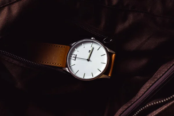 Brasov Romania August 2020 Timepiece Product Shot Silver Watch Leather — 图库照片