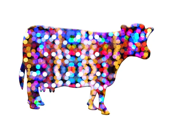 Une Vache Isolée Composée Lumières Bokeh Colorées Fond — Photo