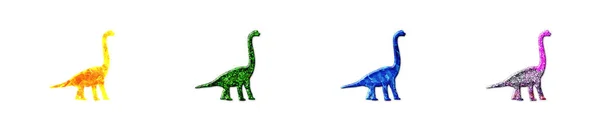 Egy Illusztráció Négy Dinoszauruszok Álló Színes Élénk Textúrák Elszigetelt Fehér — Stock Fotó