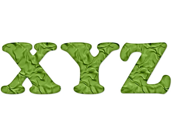 Ilustracja Liter Xyz Złożonych Pogniecionej Zielonej Tekstury Białym Tle — Zdjęcie stockowe