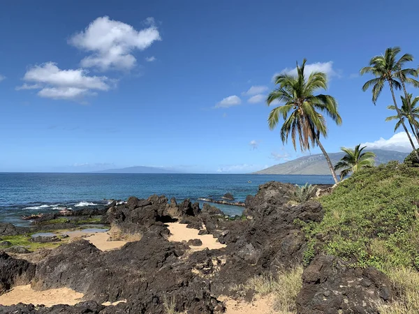 Beautiful Shot Pacific Ocean View Black Volcanic Rock Beach Island — Stock Photo, Image