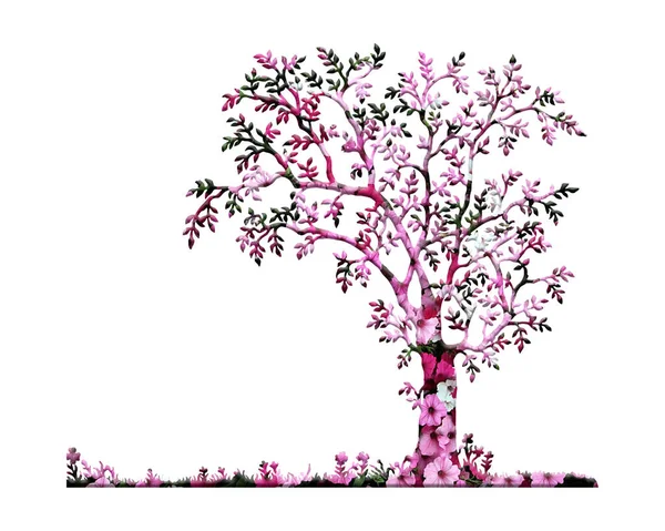 Ένα Απομονωμένο Δέντρο Που Αποτελείται Από Ροζ Λουλούδια Πετούνια Λευκό — Φωτογραφία Αρχείου