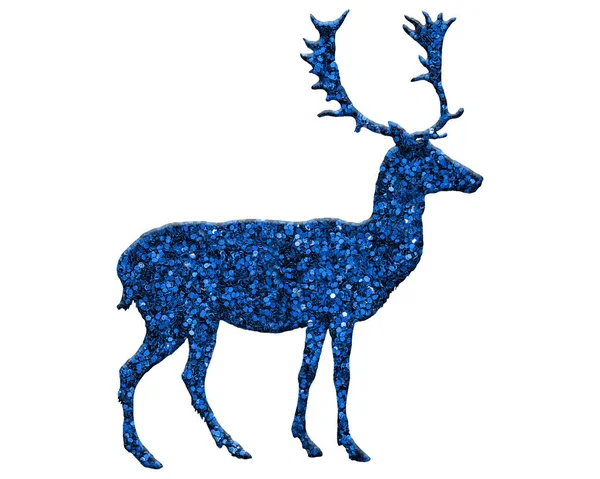 Cerf Isolé Composé Paillettes Bleues Sur Fond Blanc — Photo