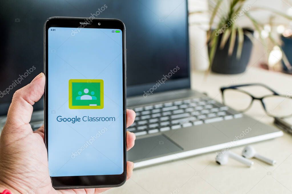 BEER SHEVA, ISRAEL - Dec 29, 2020: Beer Sheva, Israel. December 29, 2020: Google Classroom Brand logo on smart phone screen. Google Classroom Application. Education Concept.