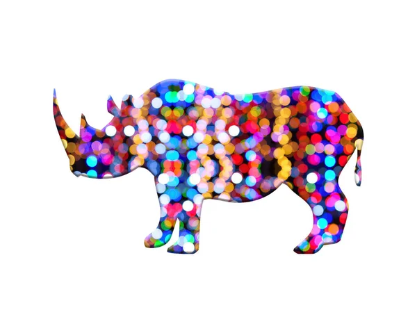 Isolated Rhino Composed Colorful Bokeh Lights Background — Stock Photo, Image