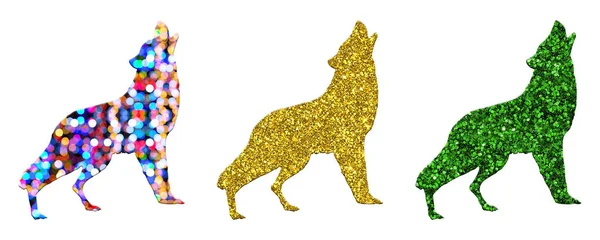 Une Illustration Isolée Trois Loups Hurlants Composés Textures Vibrantes Colorées — Photo