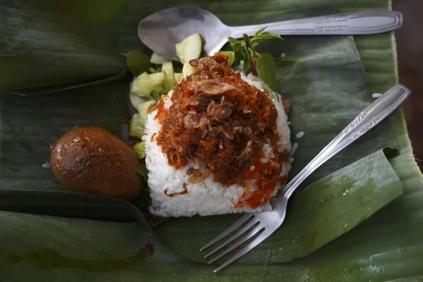 Μια Επιλεκτική Φωτογραφία Εστίαση Του Nasi Goreng Ινδονησιακό Πιάτο — Φωτογραφία Αρχείου