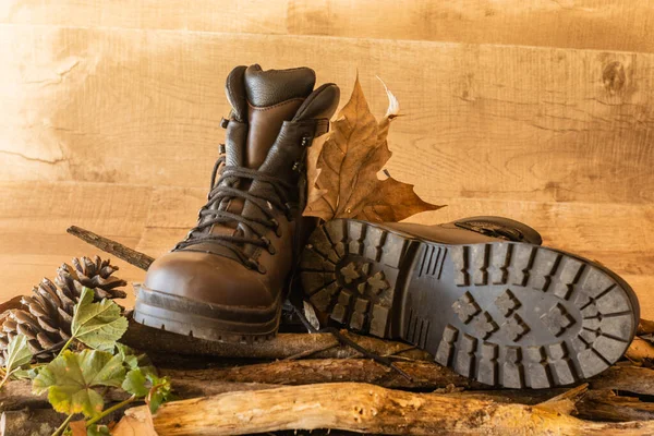 A pair of brown trekking boots for hiking