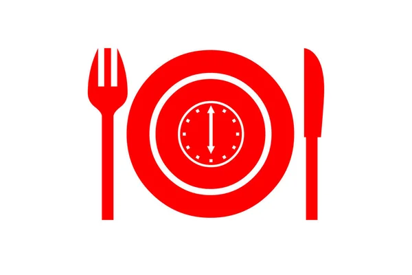 Uma Ilustração Uma Placa Vermelha Com Talheres Com Relógio Isolado — Fotografia de Stock